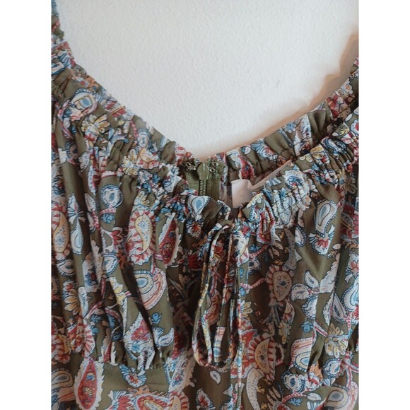 Lucca Floral Paisley Mini Dress M Green Balloon Sleeve Sheer Lined Boho Peasant - Picture 5 of 9